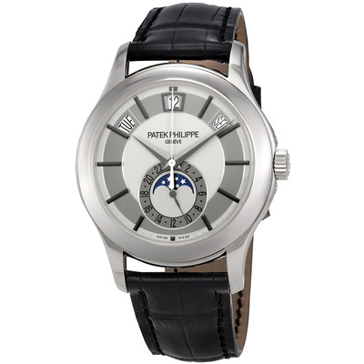 Pre-owned Patek Philippe 5205G-001 Mens Complications GMT Grey Dial Watch (black, arb5306)