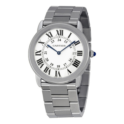 Pre-owned Cartier Rondo Solo De Cartier GMT Silver Dial Unisex Watch W6701005 (blue, arb21212)