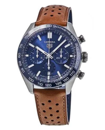 Tag Heuer Carrera Chronograph Automatic Blue Dial Leather Strap Men's Watch [cbn2a1a.fc6537] (blue, arb11575)
