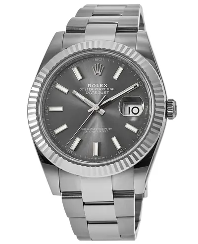 Rolex Datejust 41 [M126334-0013] Steel & White Gold Fluted Bezel, Slate Dark Rhodium Dial - Oyster Automatic Chronometer Men's Watch (arb12165)