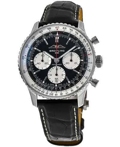 ab0138211b1p1 Breitling Navitimer B01 Chronograph Automatic Men's Watch - Black Dial Leather Strap (black, arb11402)