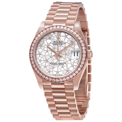 Rolex Datejust 31 Silver Floral Motif Diamond Dial Ladies Watch in Everose Gold - Ref M278285rbr0036 M278285rbr-0036 (arb4583)