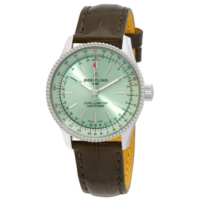 Breitling Navitimer Automatic Chronometer - Silver/Leather Strap (A17395361L1P1) (green, arb716)