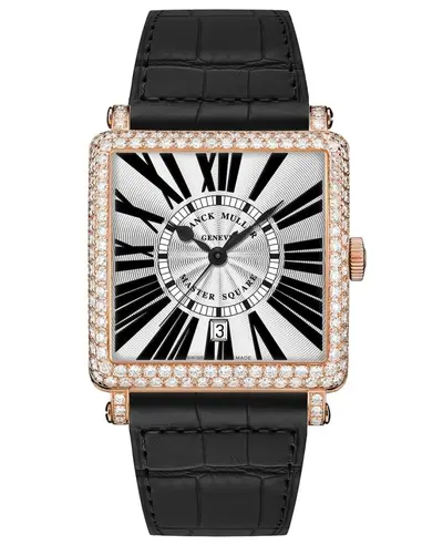 Franck Muller Men's Collection Master Square White Dial Diamond Leather Strap Watch 6000HSCD5N 6000H SC D 5N (white, arb11037)