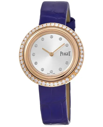 Piaget Possession Quartz Silver Dial 18K Rose Gold Diamond Bezel Blue Leather Strap Women's Watch Model G0A44292 (arb11689)