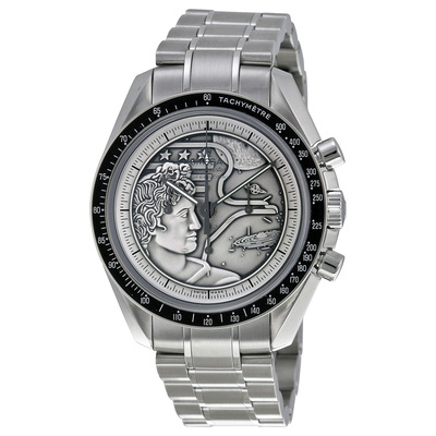 Pre-Owned Omega Speedmaster Moonwatch Chronograph Tachymeter Silver Embossed with Apollo XVII Dial Mens Watch 311.30.42.30.99.002 (black, arb3410)