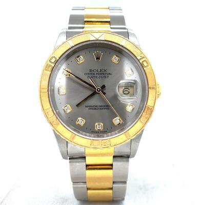 Pre-owned Rolex Datejust Turn-O-Graph 16263 SDO Automatic Mens Silver Dial with Yellow Gold Bracelet (arb5964)
