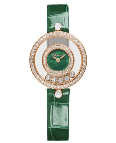 Chopard Happy Diamonds Model 203957-5209, Green Dial Rose Gold Case Diamond Bezel Alligator Leather Strap Women's Watch (green, arb9642)