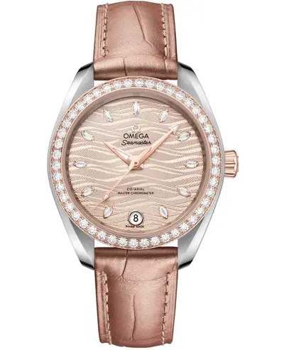 Omega Seamaster Aqua Terra 150m Master Co-Axial Grey Dial Diamond Leather Strap Women Watch Model:220.28.34.20.59.001 (arb9858)