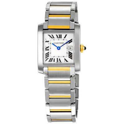 Pre-owned Cartier Tank Francaise Silver Grained Dial Ladies Watch w51012q4 (black, arb18013)
