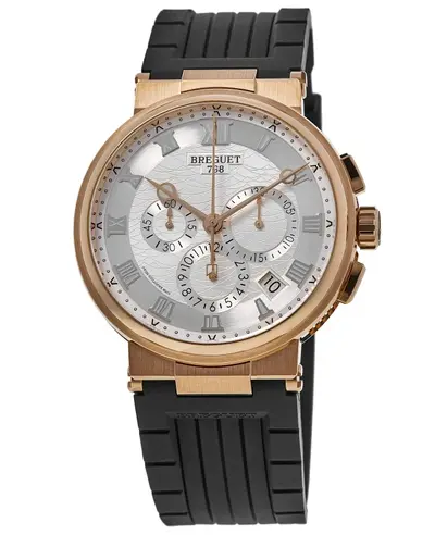 Breguet Model 5527br/12/5wv Marine Chronograph: Silver Dial, Rose Gold Case (arb10945)