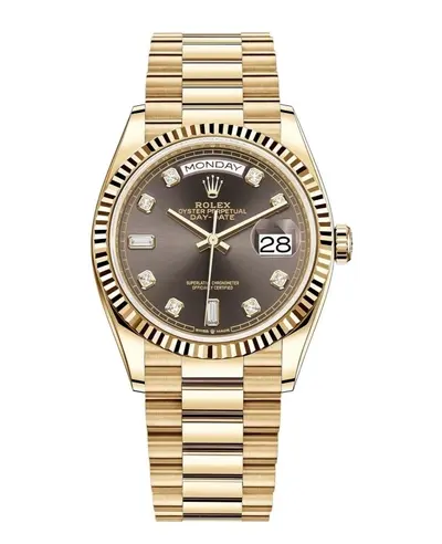 Rolex Day-Date Yellow Gold Dark Grey Diamond Dial Women's Watch Model M128238-0022 (arb12245)