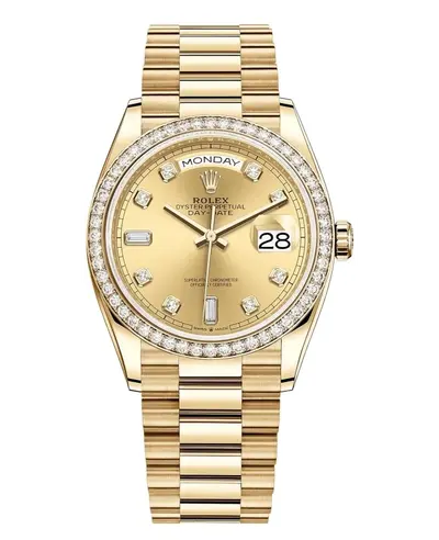 Rolex Day-Date 36 Yellow Gold Champagne Diamond Dial Bezel Watch m128348rbr-0008 (arb12262)