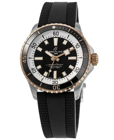 Men's Breitling Superocean Automatic Model u17375211b1s1 - Black Dial, 18K Rose Gold Bezel, Rubber Strap (black, arb12741)