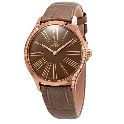 Omega De Ville Diamond Ladies Watch 36mm Rose Gold Taupe Dial Alligator Strap Calibre 4061 Quartz Movement 428.58.36.60.13.001 (brown, arb5430)