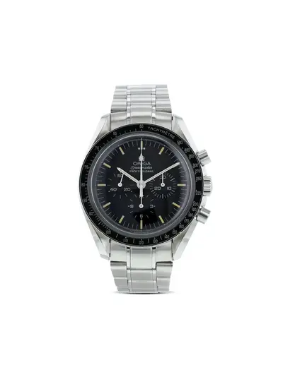 Omega 1985 Speedmaster Chronograph Pre-owned Black Dial Stainless Steel Case 42mm Automatic Movement Folding Clasp Adjustable Bracelet Screw-down Crown Baton Hands Tachymeter Round Face Collectors Certificate 19669352 (arb147)