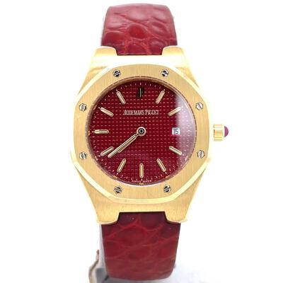 Pre-owned Audemars Piguet Royal Oak Lady Quartz Red Dial 77151ST (arb5201)