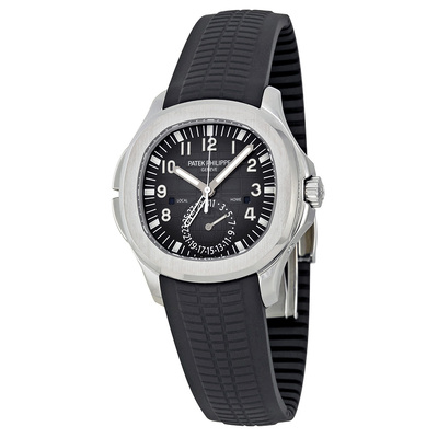 Pre-owned Patek Philippe Aquanaut Dual Time Mens Watch with Black Embossed Dial Ref: 5164A-001 (black, arb24941)