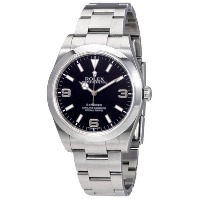 Pre-owned Rolex Explorer Black Dial Stainless Steel Oyster Bracelet Automatic Mens Watch BKASO (Ref:214270) 214270BKASO (black, arb16306)