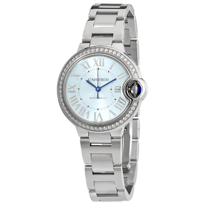 Cartier Ballon Bleu 33mm Automatic Diamond Blue Dial Ladies Watch W4BB0028 (blue, arb1985)