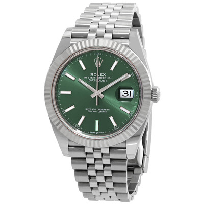 Rolex Datejust 41 M126334-0028: Mint Green Dial Automatic Mens Steel and White Gold Jubilee Watch (arb5739)