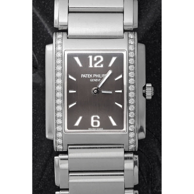 Patek Philippe Twenty-4 Quartz 4910-1200A-010 Grey Sunburst Diamond Ladies Watch (arb4008)
