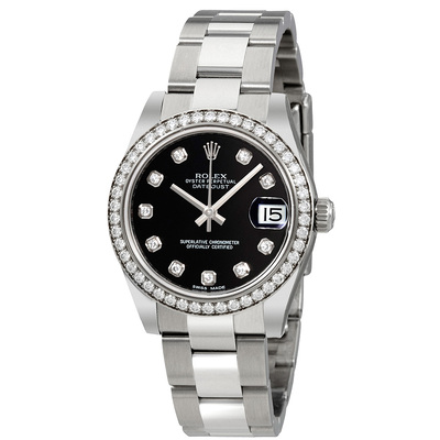 Pre-owned Rolex Datejust Lady 31mm Black Dial Diamond Watch, Model: 178384BKDO (black, arb5970)