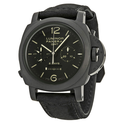 Pre-owned Panerai Luminor 1950 Chrono Monopulsante GMT Black Dial Mens Watch pam00317 (black, arb21466)