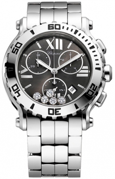 Chopard Happy Sport Chronograph Black Dial with 5 Floating Diamonds - Pre-Owned Ladies Watch (288499-3008) (black, arb5530)