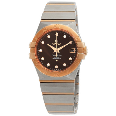 Pre-owned Omega Constellation Brown Dial Mens Watch with Diamond Markers & Two-Tone Rose Gold Stainless Steel Bracelet | 35mm Case Size | Automatic Movement | Sapphire Crystal 123.20.35.20.63.001 (brown, arb3801)