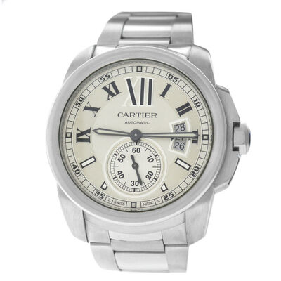 Pre-owned Cartier Calibre de Cartier Automatic Mens Silver Dial Watch w7100015 (black, arb3020)