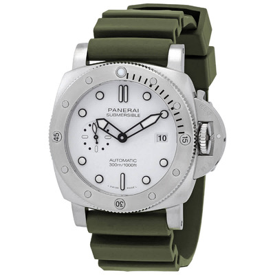 Panerai Submersible QuarantaQuattro Automatic White Dial Mens Watch PAM01226 with Military Green Rubber Strap (black, arb3986)