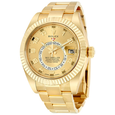 Pre-owned Rolex Sky Dweller 326938CAO Automatic Mens Watch Yellow Gold Champagne Dial Oyster Bracelet (beige, arb20683)