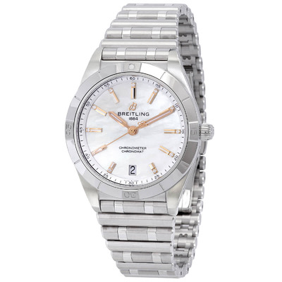 Breitling Chronomat Automatic Diamond White Mother of Pearl Dial Unisex Watch Model A10380102A4 A10380101A4A1 (arb683)