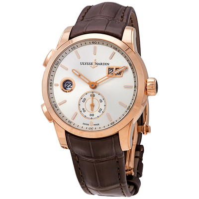 Pre-owned Ulysse Nardin Dual Time Silver Dial Mens Watch 3346-126/91 (brown, arb7211)
