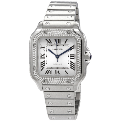 Pre-owned Cartier Santos De Cartier Diamond Sunray Dial Watch W4SA0005 (blue, arb24345)