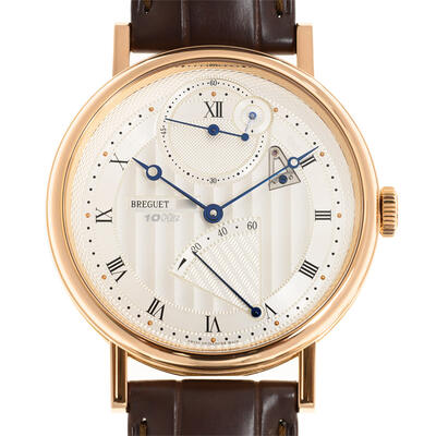 Breguet Classique Silver Dial 18kt Rose Gold Mens Watch with Brown Alligator Leather Strap, Roman Hour Markers 7727BR/12/9WU (brown, arb993)
