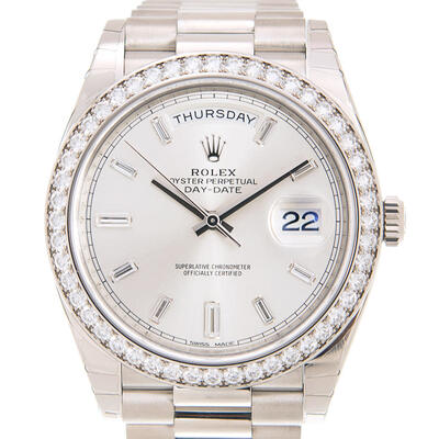 Rolex President Day Date 228349SDP, 18kt White Gold Case with Diamond Bezel, Silver Dial with Diamonds (arb6628)