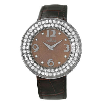 Pre-Owned Corum Full Moon Diamond Brown Dial Quartz Ladies Watch 24.840.69 (brown, arb5513)