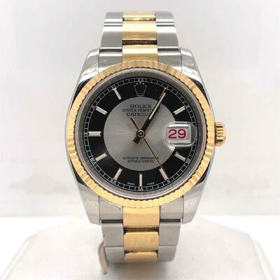 Pre-owned Rolex Oyster Perpetual Datejust 36 Mens Watch Silver Black Dial 116233BKSSO (black, arb3473)