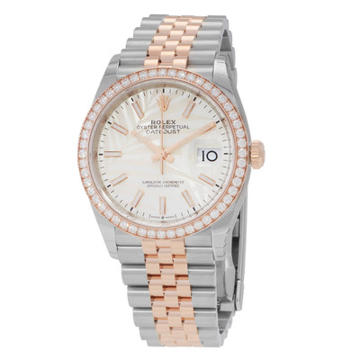 Rolex Datejust 36 Automatic Silver Palm Motif Dial Chronometer Diamond Watch 126281SSPLMJ (arb6092)