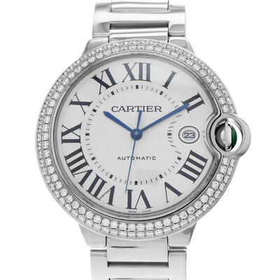 Pre-owned Cartier Ballon Bleu de Cartier Diamond Silver Dial Mens Watch WE9009Z3 (blue, arb5035)
