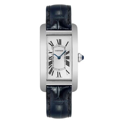 Cartier Tank Americaine WSTA0043 - Ladies Quartz Watch with Silver Dial and Blue Alligator Strap (blue, arb2009)