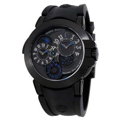 Harry Winston Ocean Dual Time Mens Automatic Watch Black Opaline Dial with Article Number OCEATZ44ZZ007 (black, arb14611)