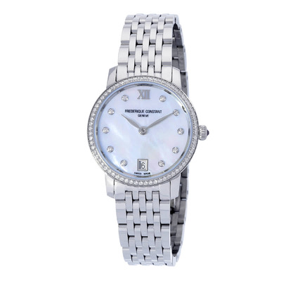 Frederique Constant Slimline Diamond White Mother of Pearl Dial Ladies Watch fc-220mpwd1sd26b (arb23576)