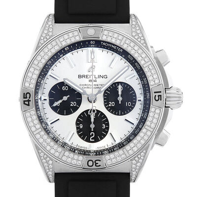Breitling Chronomat B01 Chronograph Automatic Chronometer Diamond Silver Dial Mens Watch AB0134721G1S1 (black, arb1297)