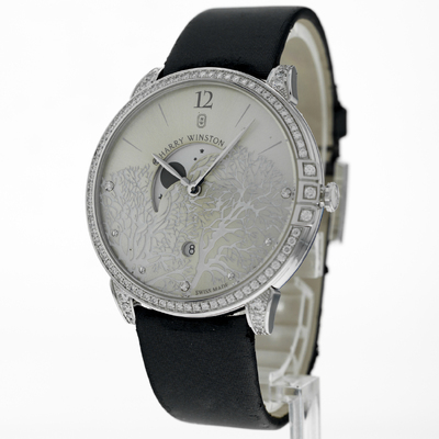 Pre-owned Harry Winston Midnight Mens Watch - 18kt White Gold Diamond Case, Silver Sunray Dial - MIDQMP39WW001 (arb4761)