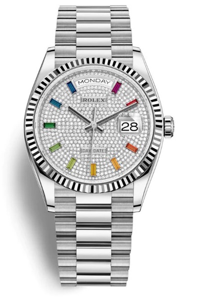 Rolex Day-Date 36 'Pave Rainbow' | White Gold Case & Bracelet with Diamond Dial (Ref:128239-00) M128239-0019 (arb5756)