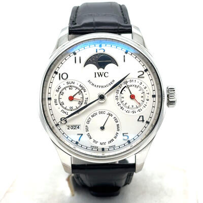 Pre-Owned IWC Portuguese Perpetual Calendar Silver Dial Mens Watch IW502308 (black, arb5235)