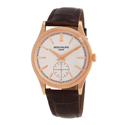 Patek Philippe Calatrava Hand Wound White Dial Mens Watch Ref 6119R-001 (brown, arb18165)